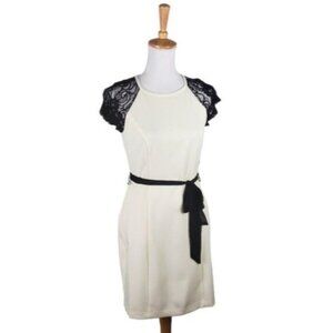 Bisou Bisou Lace Sleeve Neutral Mini Dress Cream And Black Size 6